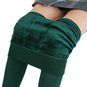 Solid Color Women Winter Velet Trousers Female High Elastic Warm Nine pants Ladies Sexy High Waist Slim Leggins