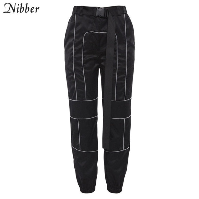 Nibber spring Reflective cargo pants women Casual harem pants 2020 hot black Sweatpants ladies wild Belt decoration Active Wear