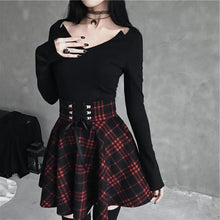 Load image into Gallery viewer, Gothic Plaid Mini Skirt Women Vintage Lace Up High Waist Draped A-line Pleated Skirts Casual Plus Size Women&#39;s Cloth Jupe Femme
