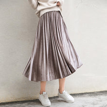 Load image into Gallery viewer, Spring 2020 Women Long Metallic Silver Maxi Pleated Skirt Midi Skirt High Waist Elascity Casual Party Skirt
