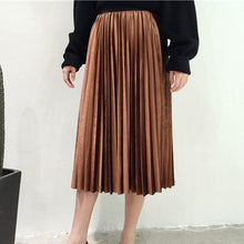 Load image into Gallery viewer, Spring 2020 Women Long Metallic Silver Maxi Pleated Skirt Midi Skirt High Waist Elascity Casual Party Skirt
