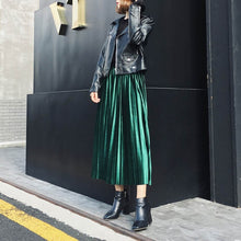 Load image into Gallery viewer, Spring 2020 Women Long Metallic Silver Maxi Pleated Skirt Midi Skirt High Waist Elascity Casual Party Skirt
